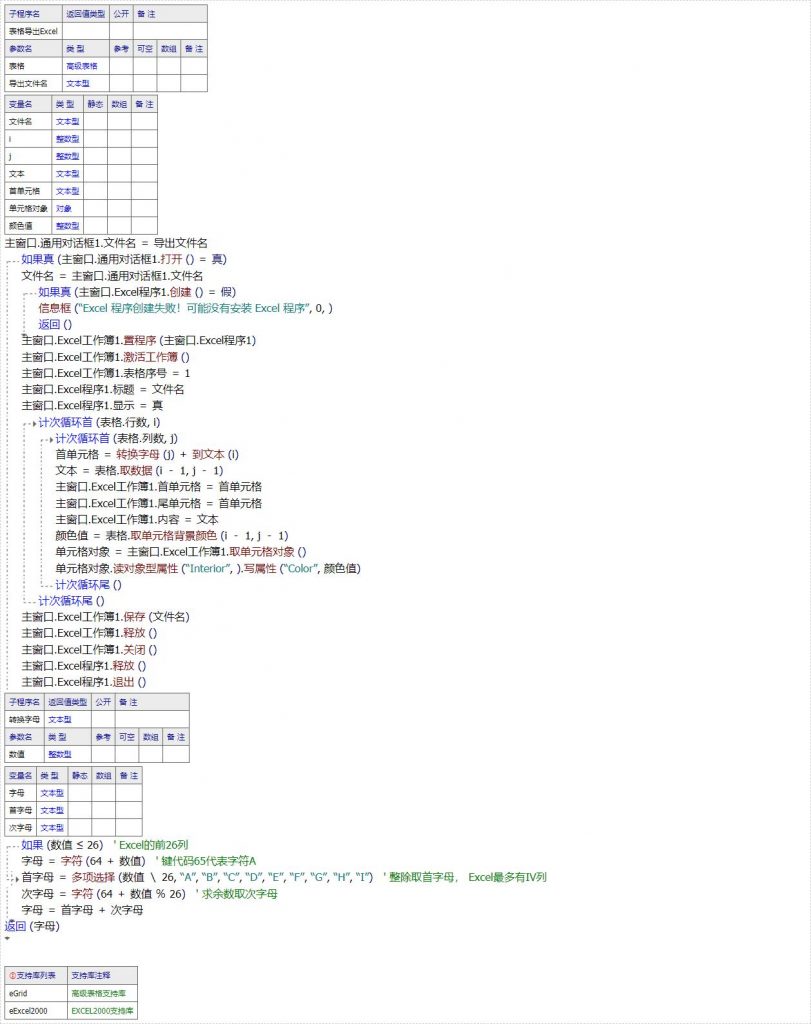 一个易语言导出excel的例子